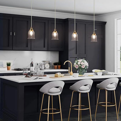 KSANA Pendant Lights Kitchen Island, Gold Seeded Glass Pendant Light Fixtures, Modern Adjustable Hanging Pendant Lighting for Kitchen, Entryway, Foyer