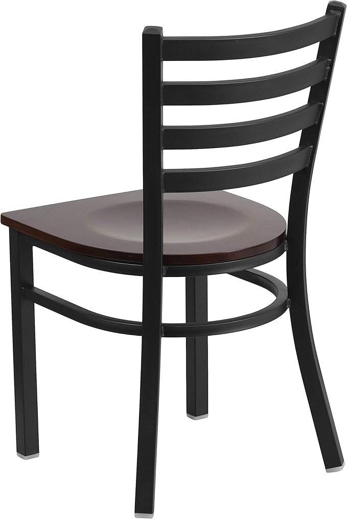 Flash Furniture HERCULES Series Black Ladder Back Metal Restaurant Chair - Walnut Wood Seat