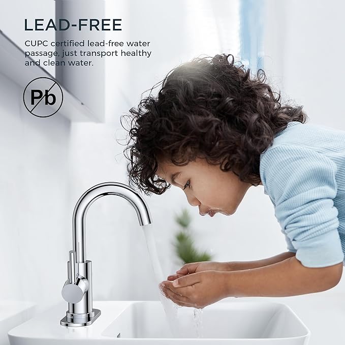 FORIOUS Single Hole Bathroom Faucets 3 Hole One Handle 360° Swivel Gooseneck Spout, Lead-Free, Suitable for Wet Bar Kitchen RV Vanity Restroom,with Pop Up Drain and Supply Line