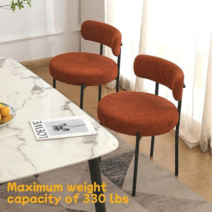 EDWELL Orange Dining Chairs Set of 2, Upholstered Dining Room Chairs, Curved Backrest Boucle Dining Chair for Kitchen, Living Room, Mid-Century Modern Kitchen Chairs with Black Metal Legs