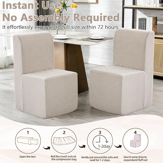 Modern Linen Upholstered Armless Dining Chair, Comfortable Dining Room Chair Side Leisure Chairs with Mid Back for Dining Room Kitchen Bedroom Reading Room, No Assemble, Beige