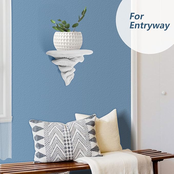 UITWMKTG 1 Pack Large Mushroom Shelves Floating Shelf Cottage Core Wall Decor Cute Hanging Shelf for Home Living Room Bedroom Kitchen Unique Wall Decor White