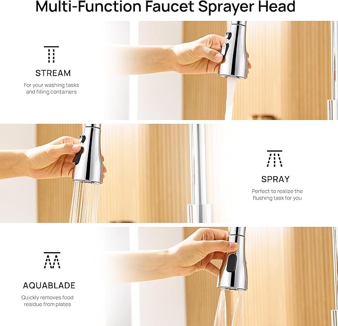 GAGALIFE Chrome Kitchen Faucets with Pull Down Sprayer - High Pressure Blade Spray Kitchen Sink Faucet, High Arc Single Handle Stainless Steel Classic Pull Out Spray Kitchen Faucet 1 or 3 Hole