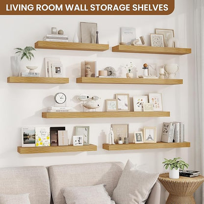 fuqing Floating Shelves for Wall, Wall Mounted Wood Floating Shelf with Invisible Brackets for Living Room, Bathroom, Bedroom, Kitchen Storage and Decor, 30 Inch Set of 2, Oak