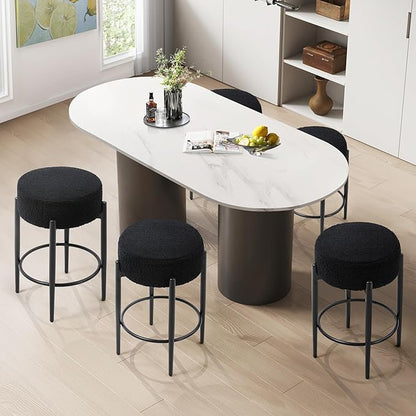 Murago Counter Height Bar Stools, Set of 2, 24" Modern Backless Bar Stools, Ideal for Kitchen Counter, Kitchen Island, Boucle Sherpa Padded Cover, with Round Soft Seat and Foot Rest, Black