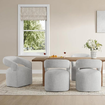 KISLOT Upholstered Dining Chairs with Casters, Modern Barrel Side Armchair with Rollers for Dining Room, Bedroom, Kitchen, Reading Room, Light Gary, Set of 2