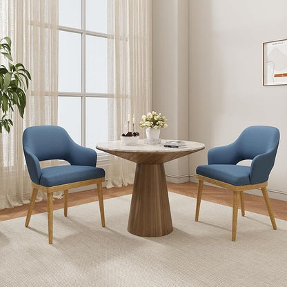 MALOL Wooden Dining Chairs Set of 2, Modern Fabric Upholstered Dining Room Chair, Kitchen Side Chairs, Farmhouse Dinner Chair with Open Back for Kitchen, Blue
