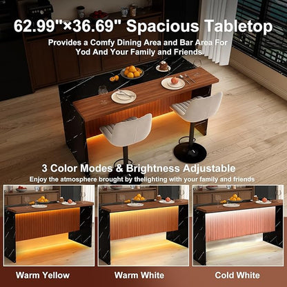 63" Modern Kitchen Island Set with 2 Gray Stools Black Marble Look Spacious & Functional Design Dining Room, Open Concept Spaces, Lounge