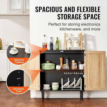 VEVOR Rattan Cabinet, Buffet Cabinet with Storage, Storage Cabinet with 2 Magnetic Doors and Adjustable Shelves, Sideboard Buffet for Hallway, Entryway, Living Room, or Kitchen, Black