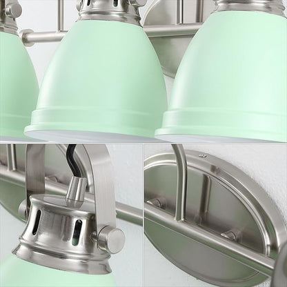 JONATHAN Y 25.5" Mint Green/Nickel 3-Light LED Vanity Light, Adjustable Wall Sconce for Bathroom Mirror, Farmhouse Bohemian Kitchen Light, Iron Black Bell Shade (JYL1116C)