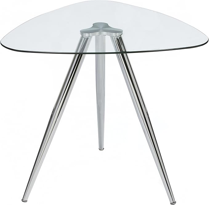 Mango Steam Lisbon 3-Sided Bistro Table, Tempered Glass Triangle Top - Modern Pub Table for Dining Room and Kitchen (Chrome)