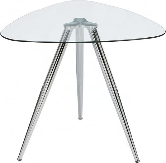 Mango Steam Lisbon 3-Sided Bistro Table, Tempered Glass Triangle Top - Modern Pub Table for Dining Room and Kitchen (Chrome)