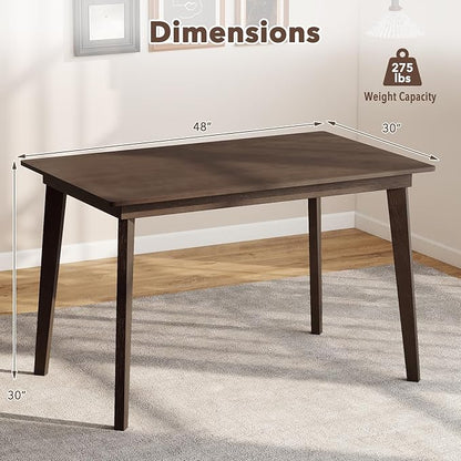Giantex Dining Table for 4, 48" Rectangular Wooden Kitchen Table with Solid Rubber Wood Legs, Mid Century Modern Dinner Table for Dinette, Living Room, Home Office (Walnut)