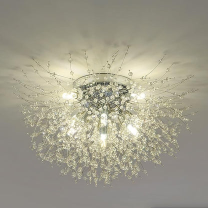 CM MZY Sputnik Flush Mount Ceiling Light Fixtures, Modern Chrome Crystal Firework Chandelier, 8-Light Close to Ceiling Lighting Fixtures for Bedroom Kitchen Hallway Entryway(H11.8'' x W21.5'')
