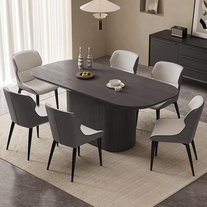 Miuuod 70.86" Dark Grey Dining & Kitchen Table Set,Solid Kitchen Table with 6 Chairs,Large Oval Dinner Table with Round Corner for Dining Room,Lazy Living Room Furniture,Extendable Dining Table