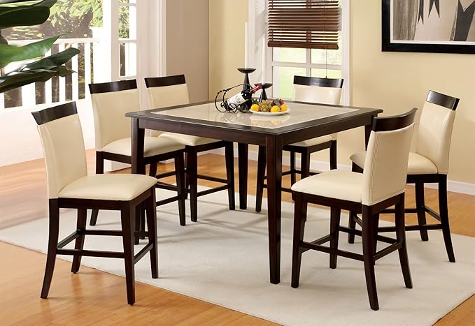 Furniture of America Vinia Counter-Height Table with with Faux Marble Top, Espresso
