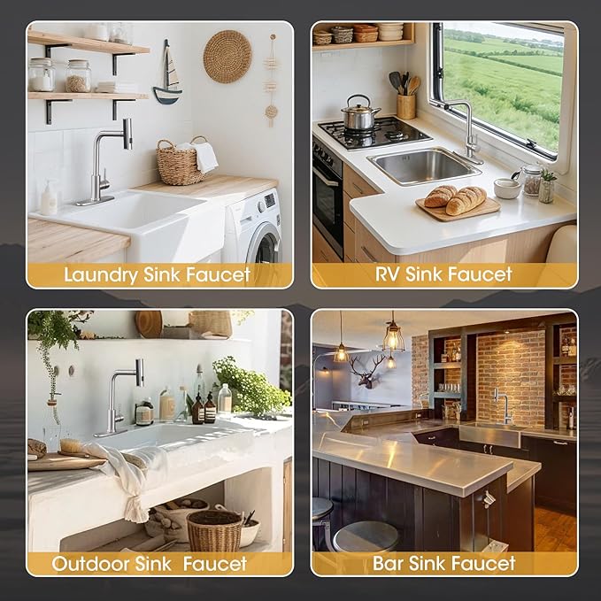 Waterfall Kitchen Faucet with Pull Down Sprayer, ARTIQUA Brushed Nickel Single Handle Kitchen Sink Faucet with Deck Plate Fits 1 or 3 Hole, for Bar RV Laundry Farmhouse Outdoor and Camper