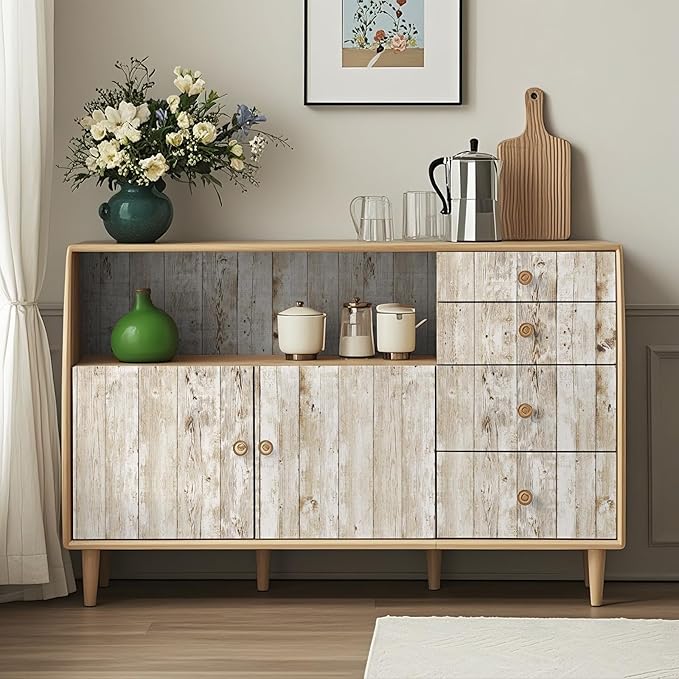 Decoroom Wood Wallpaper Peel and Stick, Shiplap Self Adhesive Contact Paper for Cabinets and Drawers, Removable Wood Grain Wall Paper Easy to Clean 17.7"×394"
