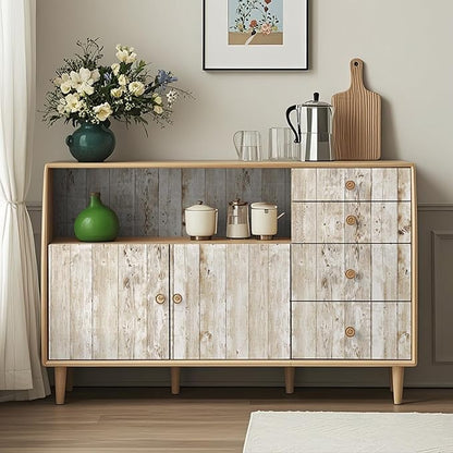 Decoroom Wood Wallpaper Peel and Stick, Shiplap Self Adhesive Contact Paper for Cabinets and Drawers, Removable Wood Grain Wall Paper Easy to Clean 17.7"×118"