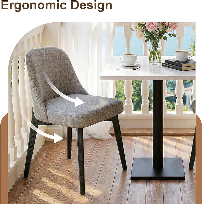 Casaphoria Set of 2 Upholstered Dining Chairs, Light Grey Fabric Kitchen Chairs with Black Wood Legs, Modern Accent Chairs for Dining Room, Living Room or Kitchen