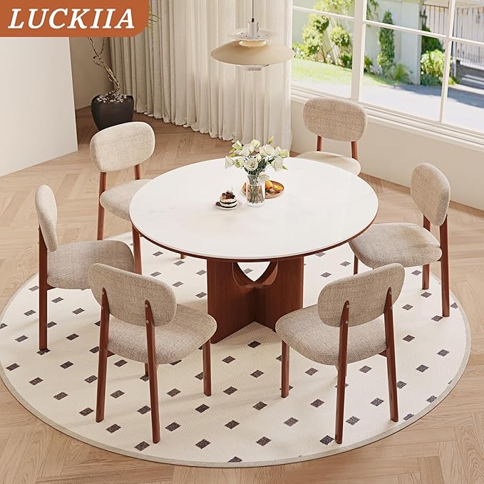 Modern Dining Room Chairs Set of 2 Upholstered Kitchen & Dining Chairs with Metal Legs for Dining Room Kitchen Living Room, Brown/Walnut Linen