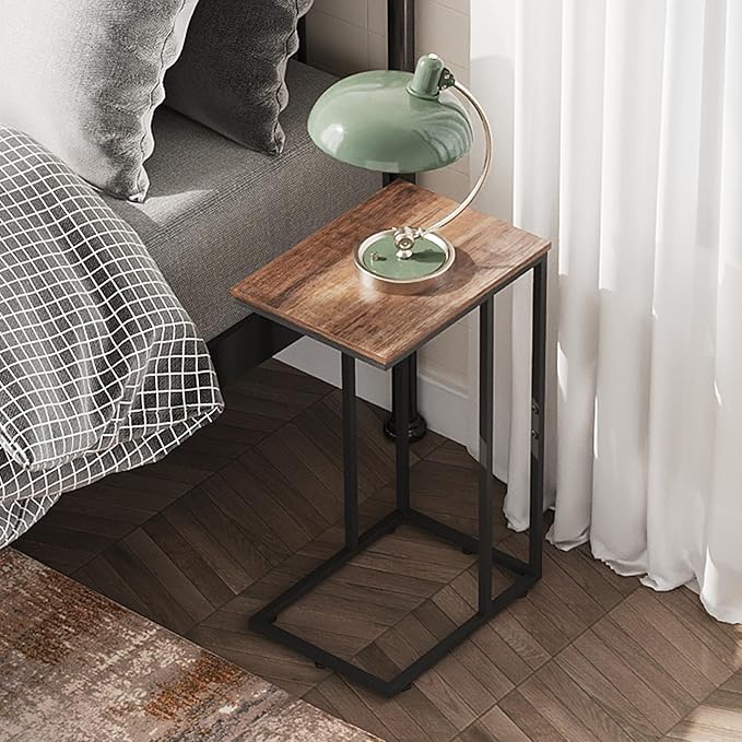 WLIVE C Shaped End Tables Set of 2, C Table Side Table for Couch, TV Trays Set of 2, Couch Side Tables that Slide Under, Small Side Table, C Table for Sofa, Living Room, Bedroom, Small Space, Brown