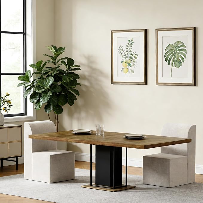 Set of 2 Linen Upholstered Armless Dining Chair, Modern Comfortable Dining Room Chair Side Leisure Chairs with Mid Back for Dining Room Kitchen Bedroom Reading Room, No Assemble, Beige