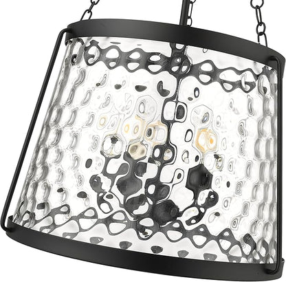 ML Lighting | Adabella Collection | 20405-MB | 5 Light Pendant in Matte Black Finish with Clear Hammered Glass Shade | Perfect for Kitchens, Dining Rooms, Living Rooms, Entryways, Hallways