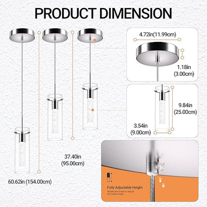 Pendant Ceiling Light Fixture, LED Kitchen Lighting Crystal Pendant Lights Kitchen Island, 1-Light Integrated Kitchen Hanging Light Fixture Modern Island Light with Bubble Glass Three Pack