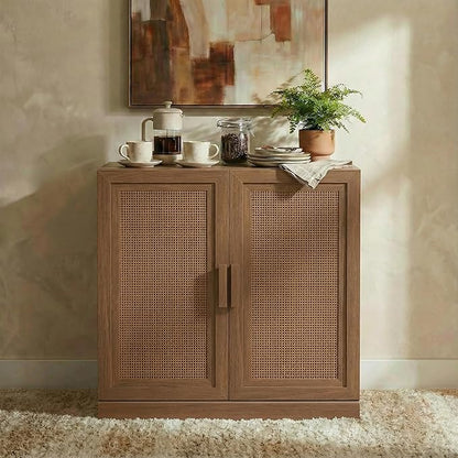 Casaphoria Adam Sideboard Buffet Cabinet with Storage, Sideboard Cabinet with Rattan Doors & Adjustable Shelves, 31" W x 31" H Coffee Bar for Entryway Kitchen Living Room, Walnut
