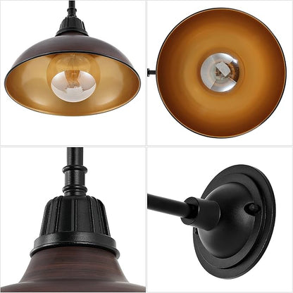 JONATHAN Y 12.25" 1-Light Wood Finish/Copper Farmhouse Industrial Outdoor Sconce, LED Gooseneck Wall Light for Porch, Metal Bowl Shade, Dimmable Vintage Exterior Fixture, LED Bulb Included (JYL7613G)
