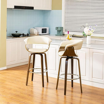 Glitzhome Bar Table and Chairs, Cream PU Leather Adjustable Swivel Bar Stools Set of 2, Square Black Cocktail Pub Table for Kitchen Island Bistro Office Living Room Dining Room Small Space