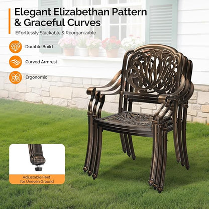 VINGLI 9-Piece Cast Aluminum Outdoor Dining Set for 8, Rectangular Patio Table with Umbrella Hole & 8 Stackable Chairs, All-Weather Garden/Poolside Furniture