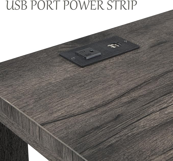 LKTART 4 Piece Kitchen Table Set, Counter Height Bar Table Set with Socket and 3 Padded Stools Industrial Breakfast Nook Table Set for Living Room, Dining Room,Small Space, Dark Gray