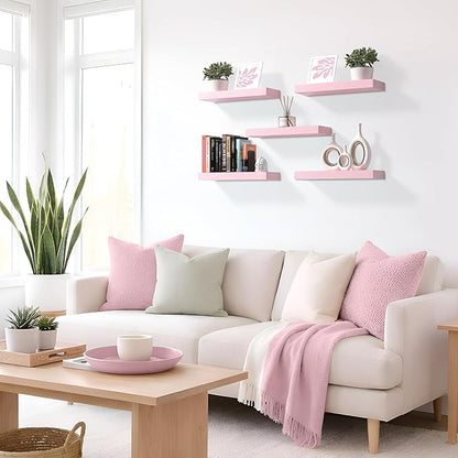 Sorbus Floating Shelves for Wall – 16 Inch Floating Shelf for Kitchen, Bedroom, Living Room, Bathroom, Home & Wall Decor - Mounted Bathroom Shelves with Invisible Brackets (Soft Pink, 4 Pack)