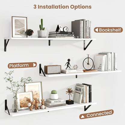 Axeman 40 Inch Floating Shelves | 8 Inch Deep White Wall Shelves Set of 2 | 39.4" W x 8" D Rustic White Wood Shelves for Bathroom Kitchen Living Room