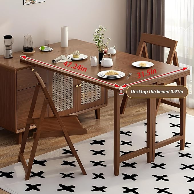 60.68in Multifunctional Folding Buffet Table, Modern Bar Cabinet with Swivel Table, Extendable Dining Table, Double Storage Cabinet for Kitchen, Living Room, Small Space - Walnut/White(Walnut,60.63in)