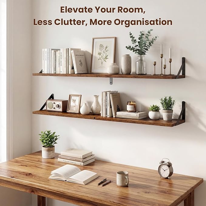 Axeman 20 Inch Floating Shelves | 8 Inch Deep Brown Wall Shelves Set of 2 | 20''W x 8''D Rustic Brown Wood Shelves for Bathroom Living Room Bedroom Kitchen