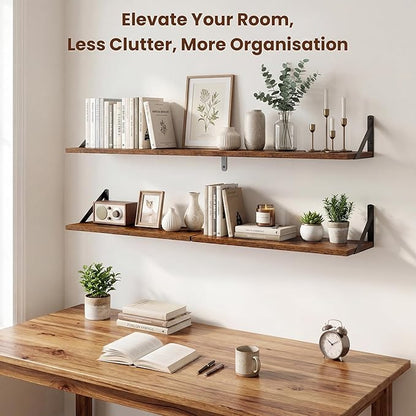 Axeman 20 Inch Floating Shelves | 8 Inch Deep Brown Wall Shelves Set of 2 | 20''W x 8''D Rustic Brown Wood Shelves for Bathroom Living Room Bedroom Kitchen