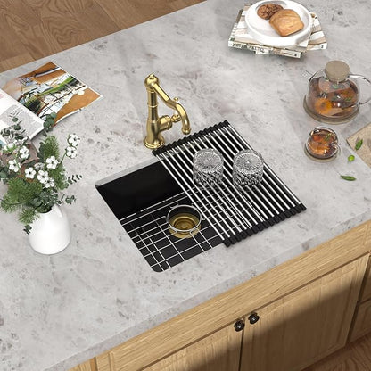 21x17 Black Undermount Bar Sink - Granite Composite Single Bowl Classic Quartz Wet Prep Sink Basin for RV, Kitchen Bar, Boat, and Outdoor #TLGU-134