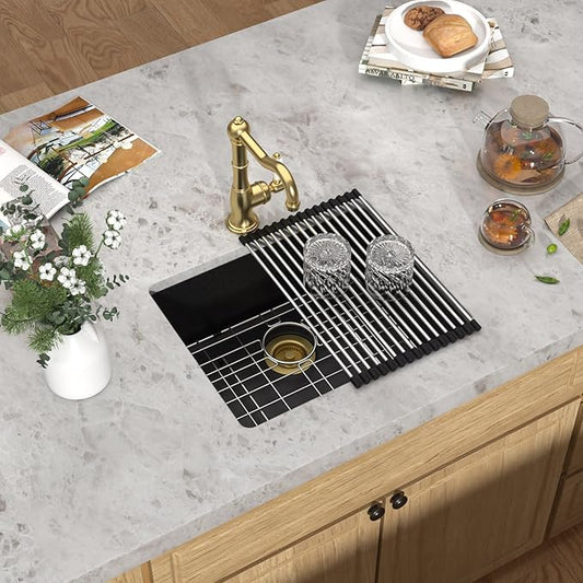 21x17 Black Undermount Bar Sink - Granite Composite Single Bowl Classic Quartz Wet Prep Sink Basin for RV, Kitchen Bar, Boat, and Outdoor #TLGU-134