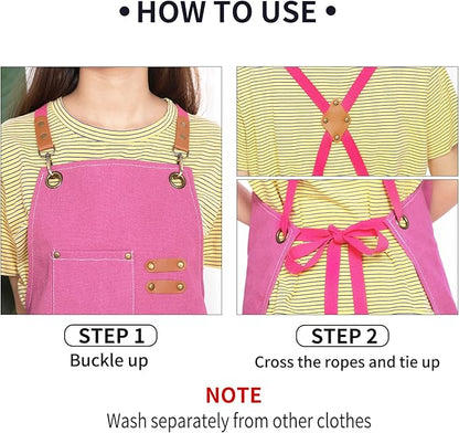 ZOMAO Apron for Women,Baking Kitchen Cooking Apron with Pockets, Cotton Canvas Cross Back Apron with Adjustable Strap and Large Pockets,BBQ Drawing Crafting Aprons for Women Chef (Pink)