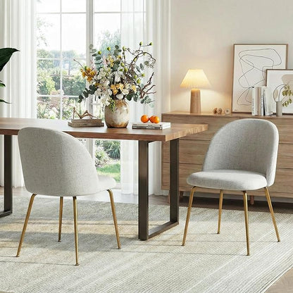 Casaphoria Dining Chairs Set of 2, Modern Gray and Gold Upholstered Accent Chairs with Metal Legs, Ergonomic Comfy Vanity Chair for Kitchen, Living Room, and Bedroom