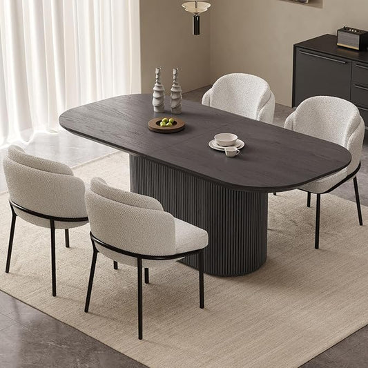Miuuod 70.86" Oval Dining Table Set for 4, Modern Farmhouse Kitchen Table with 4 Ergonomic Chairs, Large Wood Dining Room Table Set, Rustic Dining Furniture, Dark Grey