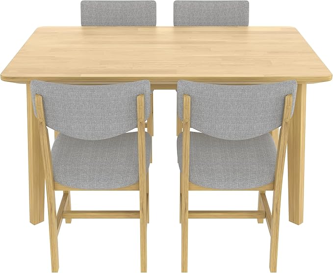 VilroCaz Rustic 5-Piece Dining Set, Solid Wood Rectangle Table with 4 Upholstered Chairs, Farmhouse-Style Dining Furniture for Kitchen & Dining Room, Minimalist Dining Set for 4 (Natural-1.21)
