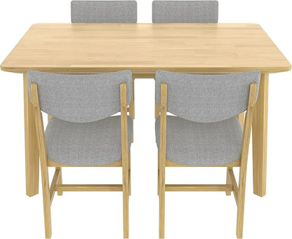 VilroCaz Rustic 5-Piece Dining Set, Solid Wood Rectangle Table with 4 Upholstered Chairs, Farmhouse-Style Dining Furniture for Kitchen & Dining Room, Minimalist Dining Set for 4 (Natural-1.21)