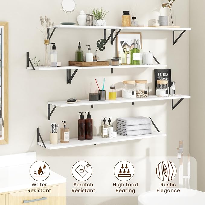 Acovy Deep Floating Shelves for Wall,36Wx8D Wall Mounted Shelves Set of 2,Wall Storage Floating Shelf with Sturdy Metal Brackets for Living Room,Bathroom,Kitchen,Office,White