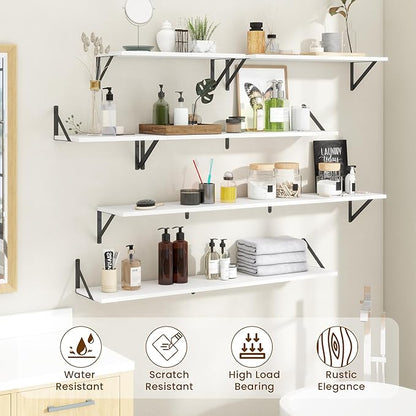 Acovy Deep Floating Shelves for Wall,36Wx8D Wall Mounted Shelves Set of 2,Wall Storage Floating Shelf with Sturdy Metal Brackets for Living Room,Bathroom,Kitchen,Office,White