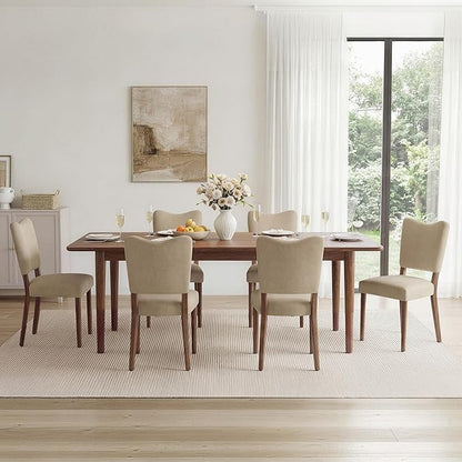KISLOT Upholstered Dining Chairs Set of 6, Modern Velvet Kitchen Chairs with Solid Wood Legs, High Back Wooden Dining Room Chairs with Dark Walnut Color Legs for Farmhouse Kitchen Dining Room, Brown