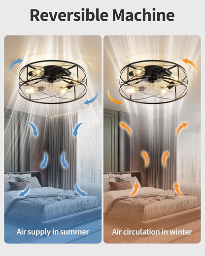 KDG 19.7″ Retro Low Profile LED Ceiling Fans with Light, Reversible Ceiling Fans Flush Mount with Remote and 6 Speeds, E26 Base Buld for Bedroom, Dinning Room, Kids Room, Kitchen